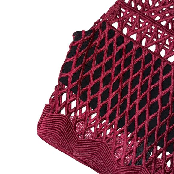 Self Portrait Cutwork Maroon Mesh Overlay 2 Piece Crop top and Midi Skirt Size 8 - Picture 8 of 16